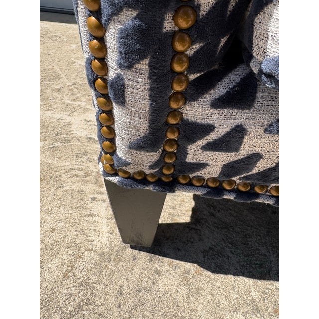 Handsome Cut Velvet Newly Upholstered Club Chairs For Sale In Philadelphia - Image 6 of 12