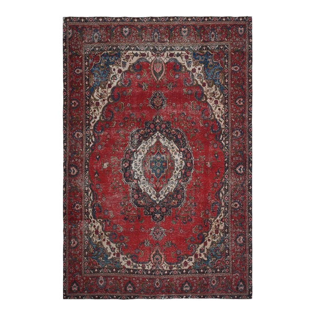 1970s Vintage Persian Handmade Wool 9x13 Red Area Rug For Sale