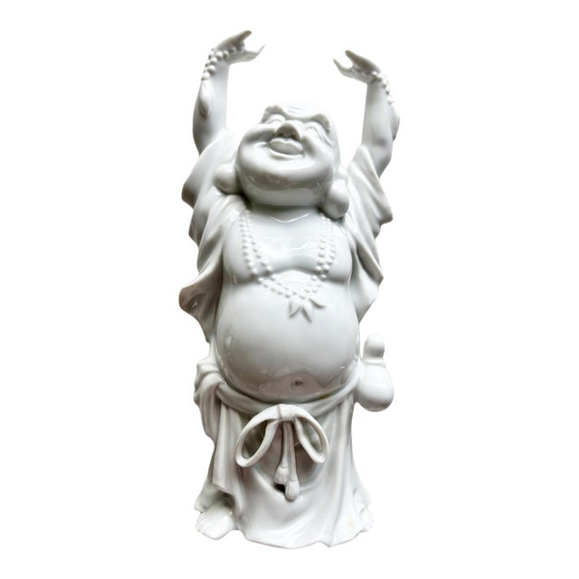 Chinese White Porcelain Laughing Buddha Figurine Vintage For Sale