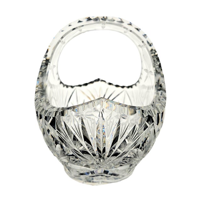 Glass Bohemian Queen's Lace 24% Lead Crystal Bride's Basket, Czech Republic, 9.25" For Sale - Image 7 of 11