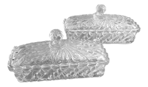 French Saint Louis Glass Butter Boxes - a Pair