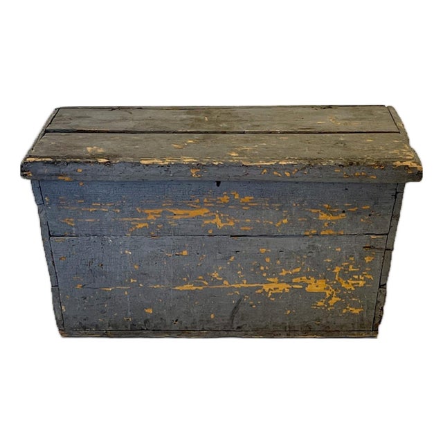 Mid-20th Century Vintage Painted Wood Storage Trunk With Original Patina For Sale