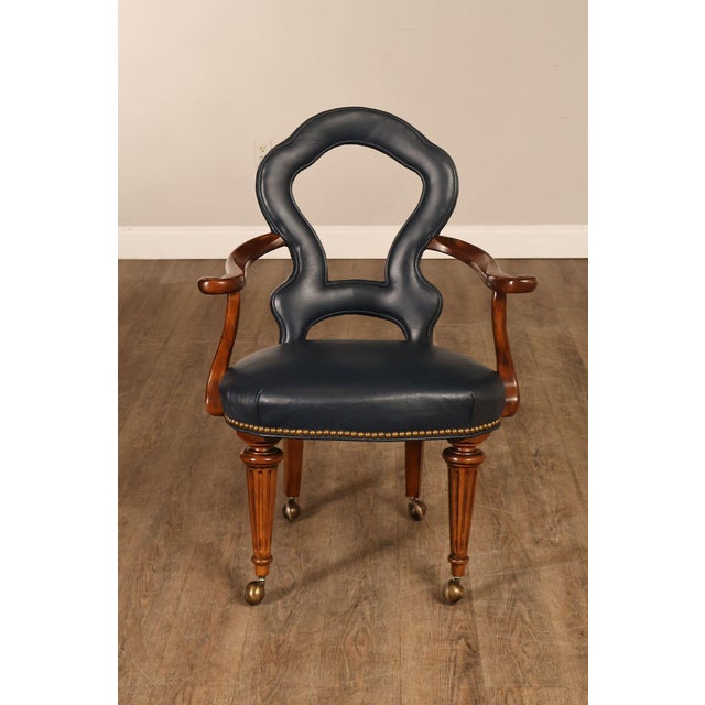 Century Furniture Regency Style Set Of Four Leather Upholstered Rolling Armchairs For Sale - Image 18 of 18