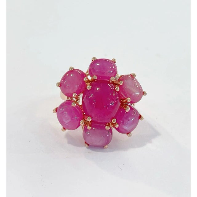 Bochic “Flamenco” Ruby & Star Ruby 18k Gold & Silver Large Cocktail Ring Size 5 For Sale - Image 4 of 5
