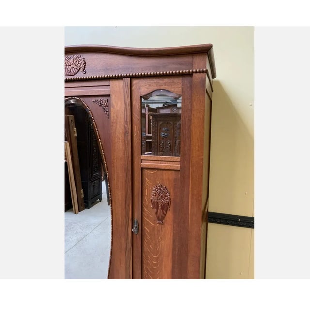 Brown Antique Oak Wardrobe, 1925 For Sale - Image 8 of 10