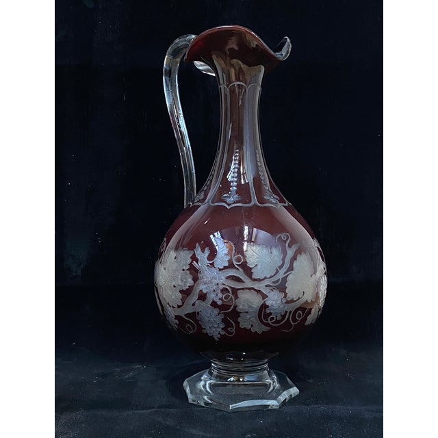 Art Nouveau Bordeaux Red Crystal Decanter, 1910s For Sale - Image 11 of 12