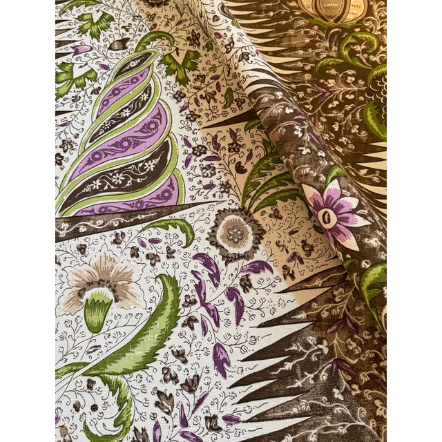 Traditional Quadrille Les Indiennes Multicolor Multi Brown Taupe Lilac Fabric 302653f 3 Yards For Sale - Image 3 of 7