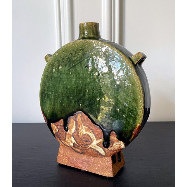 Modern Japanese Studio Pottery Oribe Moon Flask Vase by Ken Matsuzaki For Sale - Image 4 of 18
