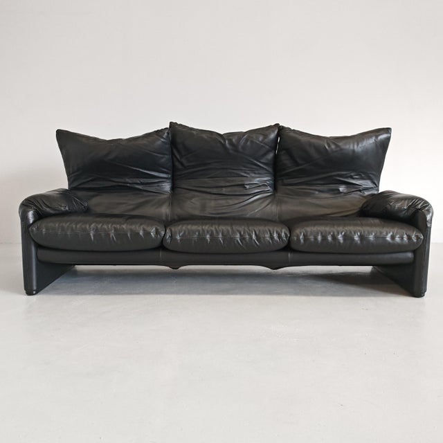 Black Leather Maralunga Sofa, 1970s For Sale - Image 4 of 18