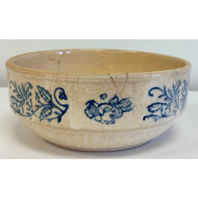 Ceramic Antique Primitive Stoneware Crock Bowl With Floral Design For Sale - Image 7 of 8