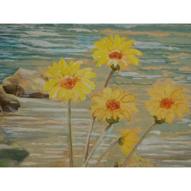 American Flowers on the Beach, Botanical Watercolor Landscape For Sale - Image 3 of 5