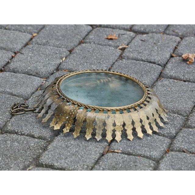 Gold Mid 20th Century Spanish Gilt Metal Semi-Flush Crown Chandelier with Stylized Foliage For Sale - Image 8 of 12