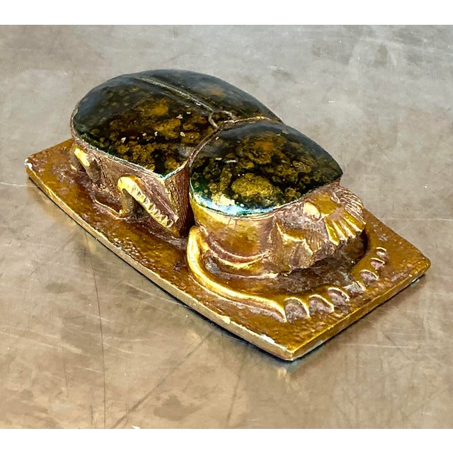Wood Late 20th Century Vintage Boho Gilt Tipped Scarab Sculpture For Sale - Image 7 of 8