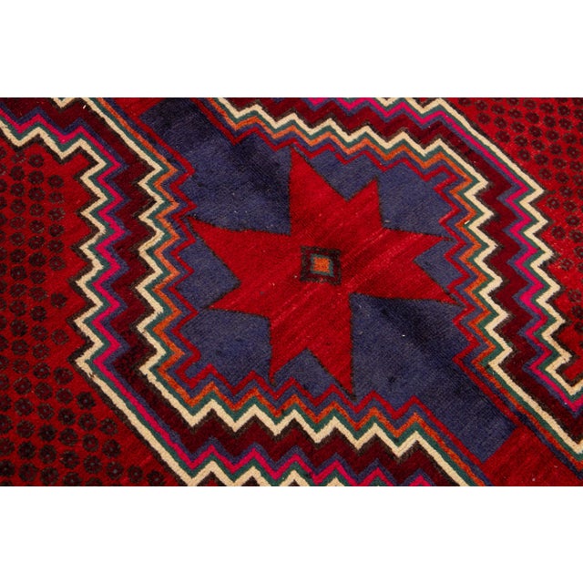 1960s Vintage Shiraz Red Handmade Wool Rug With Tribal Pattern For Sale In New York - Image 6 of 7