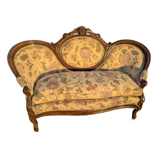 Early 20th Century Floral Carved Wood Frame Loveseat For Sale