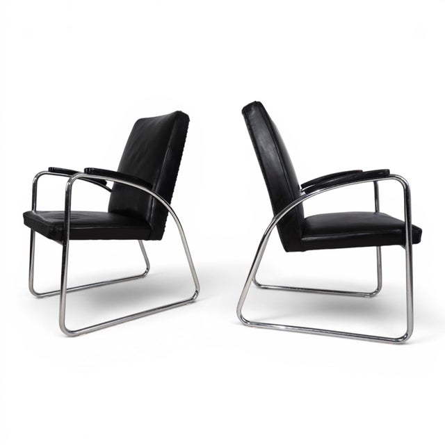 Bauhaus Streamline Leather Tubular Steel Armchairs, 1930, Set of 2 For Sale - Image 18 of 18