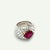 This ring features a slightly heat-treated large heart-cut Burmese Ruby 3.2cts surrounded by 57 2mm French cut or squared...