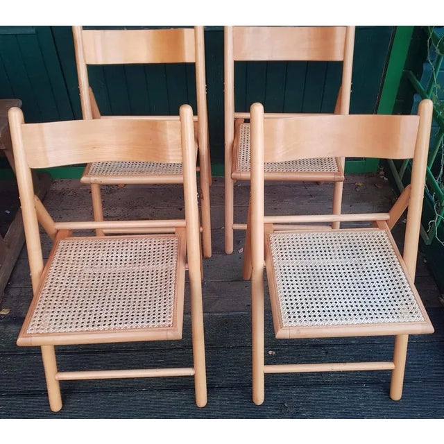 Vintage Wooden Folding Chairs with Viennese Braid Seats, Set of 4 For Sale - Image 6 of 9