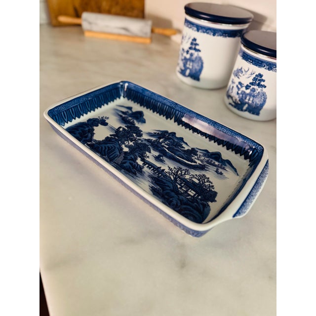 Ceramic Vintage Blue and White Chinoiserie Rectangular Baking Dish For Sale - Image 7 of 7