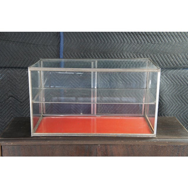 Metal Vintage Chrome Glass Two Tier Curio Display Case Desktop Showcase Cabinet 26" For Sale - Image 7 of 10