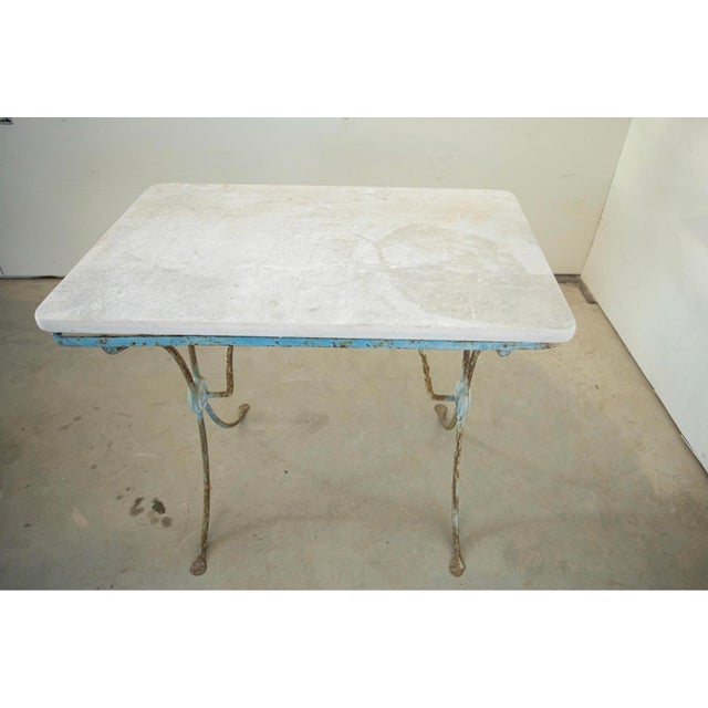 Metal Pair of 19th Century Painted Iron Tables With Stone Top For Sale - Image 7 of 8