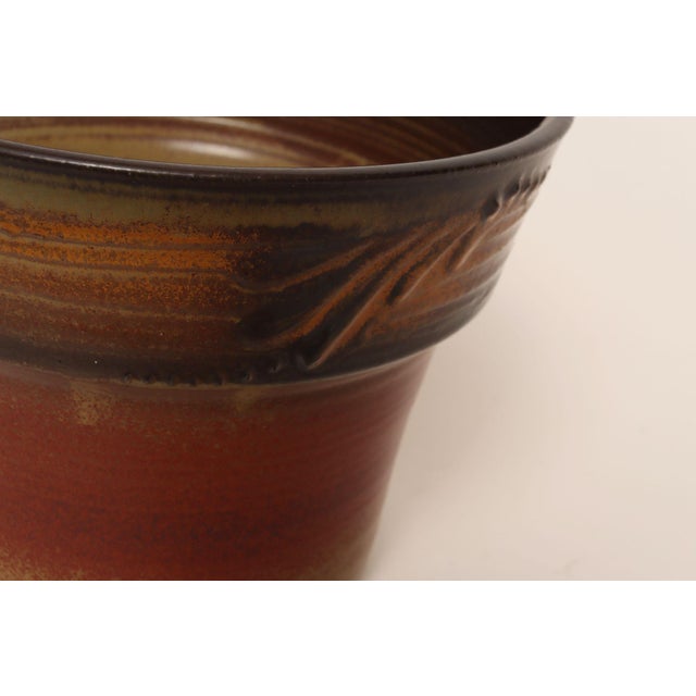 Vintage Orange and Red Ceramic Planter With Botanical Relief by Deanna Nichols For Sale - Image 13 of 18