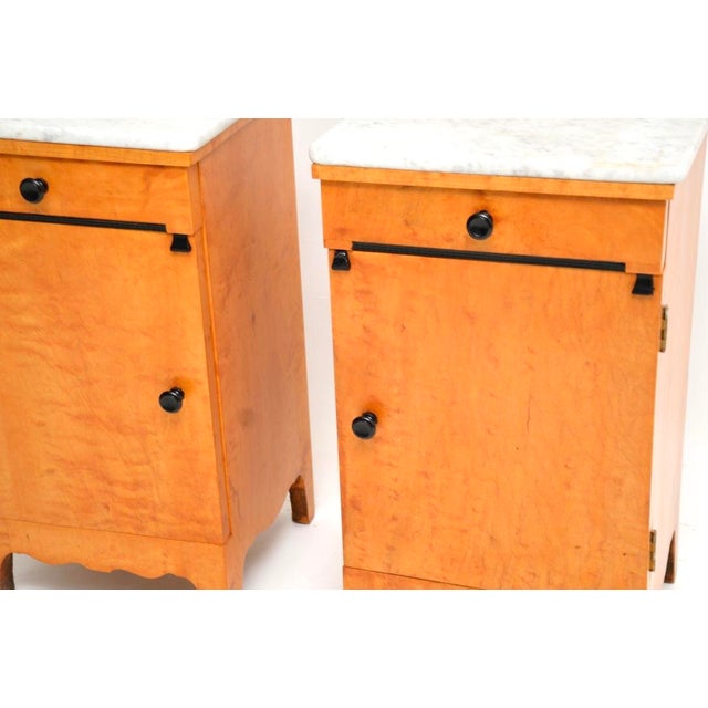 Antique Swedish Satin Birch Bedside Cabinets with Marble Tops, 1890s, Set of 2 For Sale - Image 10 of 11