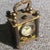 Metal Brass Miniature Desk Clock With Flemish Art Scenic Dial For Sale - Image 7 of 8