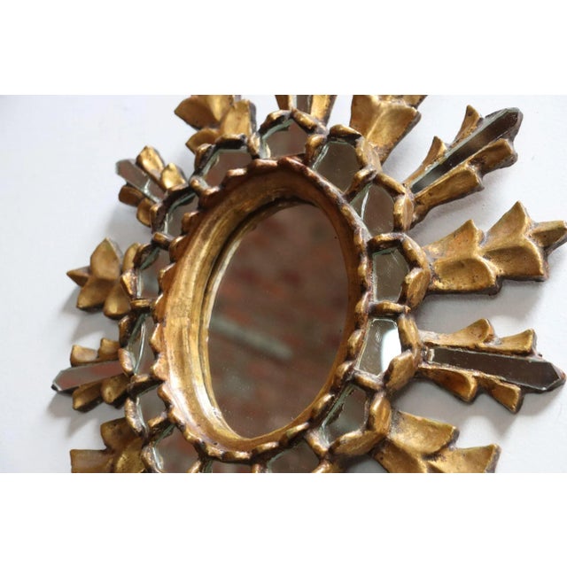 Petite Italian Vintage Giltwood "Sunburst" Decorative Wall Mirror For Sale In New York - Image 6 of 12
