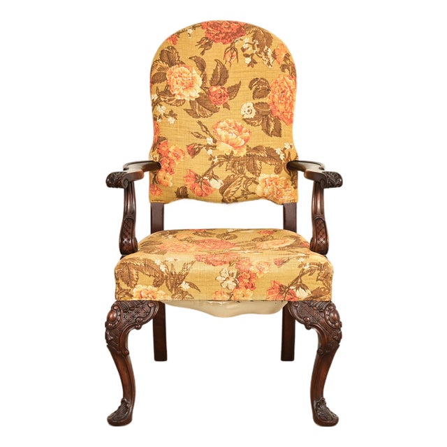 Berkey & Gay Antique Chippendale Carved Walnut Armchair, Circa 1920s For Sale
