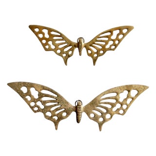 Mid-Century Brass Butterfly Wall Hangings Pair For Sale