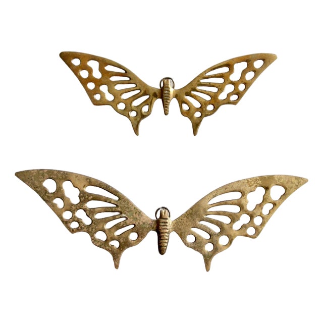 Mid-Century Brass Butterfly Wall Hangings Pair For Sale