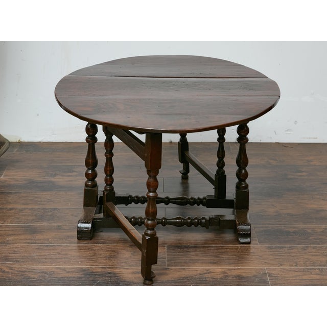 Oval Oak Gateleg Table with Turned Legs, England, 19th Century For Sale - Image 11 of 12