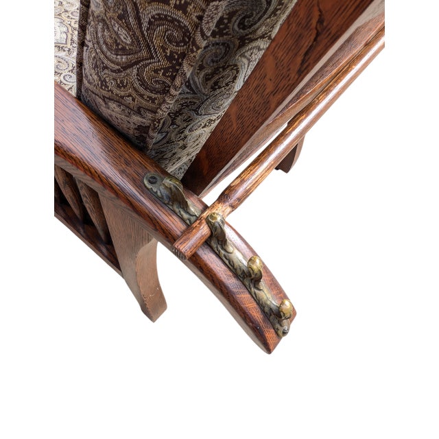 Antique Arts & Crafts Carved Oak Morris Recliner & Ottoman For Sale - Image 11 of 11
