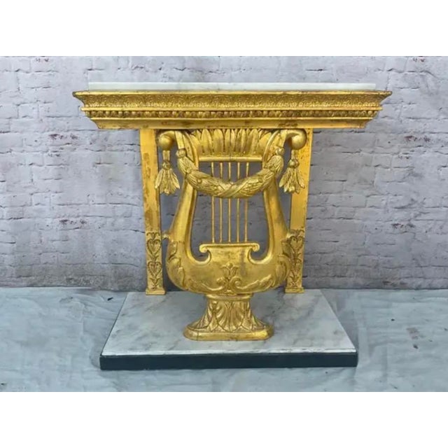 Swedish Gustavian Giltwood Console Table With Lyre and Marble Top For Sale In Tampa - Image 6 of 10