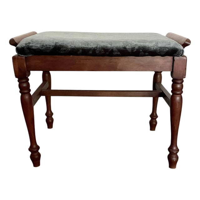 Vintage Wood Stool With New Upholstery For Sale
