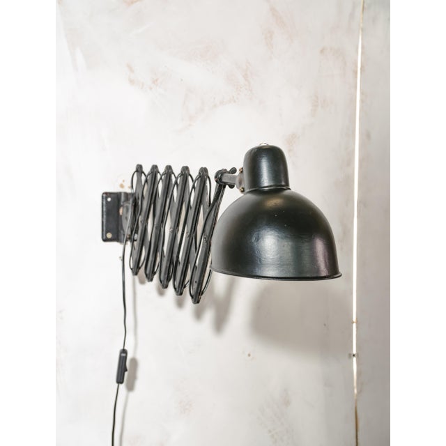 Industrial Black Scissor Wall Lamp with Extendable Harmonica from Adem, Netherlands, 1940s For Sale - Image 4 of 13