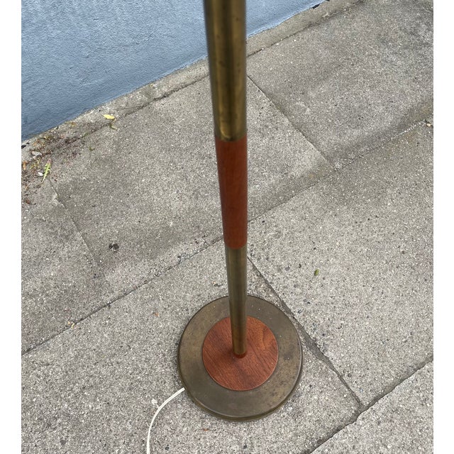 Danish Functionalist Floor Lamp in Brass, Teak and Opaline Glass, 1950s For Sale - Image 6 of 7