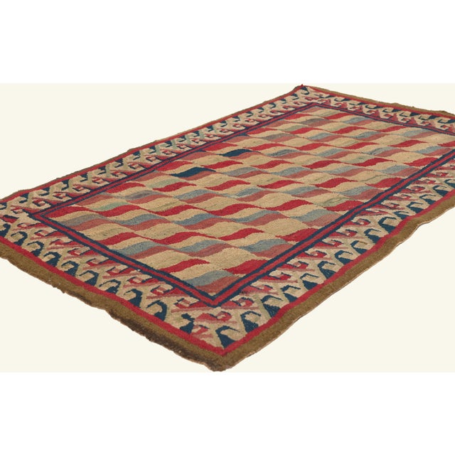 79830 Antique American Hooked Rug, 02'07 x 04'03. The Waving Ribbons: An Antique American Hooked Rug Masterpiece of Folk...