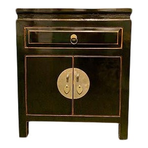 Asian Black Lacquer Elm Nightstand For Sale