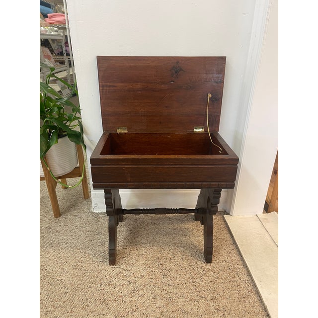 Antique Eastlake Style Decorative Wooden Bench With Hidden Storage Compartment and Ornate Base For Sale - Image 10 of 10