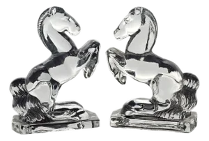 Pair of New Martinsville Glass Art Deco Rearing Horse Bookends, 1930s–40s Usa