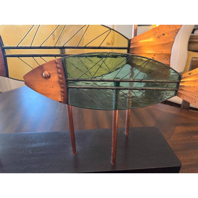 Mid 20th Century Vintage Leaded Slag Glass and Copper School of Fish Sculpture Styled Alter Curtis Jere For Sale - Image 5 of 10