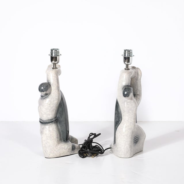 Ceramic Pair of Mid-Century Modernist Abstract Figural Ceramic Table Lamps For Sale - Image 7 of 9