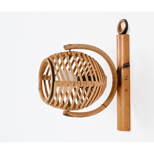 French Riviera Adjustable Sconces in Rattan by Louis Sognot, 1960s, Set of 2 For Sale - Image 3 of 16