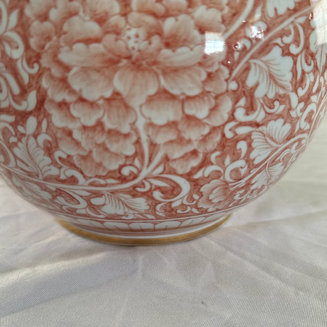 Used Hand Painted Vase From Thailand With 24k Gold Trim Work Coral Color Flowers. Condition is "Used" but good condition.
