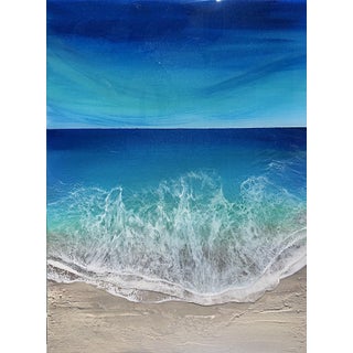 Ocean Waves #4 by Ana Hefco | Mixed Media on Wood Ocean waves crashing on a sandy beach. For Sale