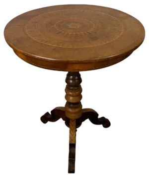 19th Century Tripod Pedestal Table in Marquetry and Mixed Wood, Italy