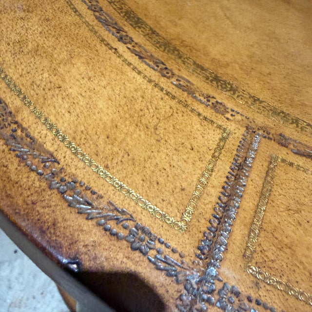 Round Leather Embossed Side Table Attributed Maitland Smith Art Deco Neoclassical For Sale - Image 11 of 15