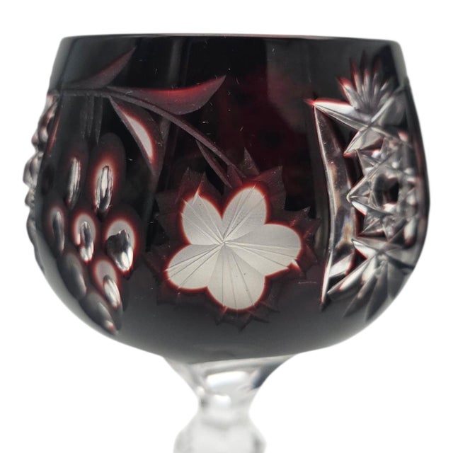 Late 20th Century Ajka Marsala Ruby Overlay Hand-Cut Crystal Hock Wine Goblet, Hungary 8" - Set of 3 For Sale In San Francisco - Image 6 of 10